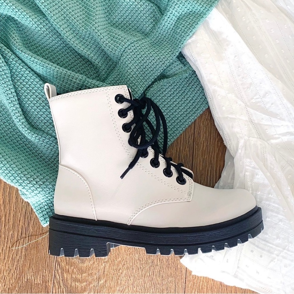 White ankle Combat boots